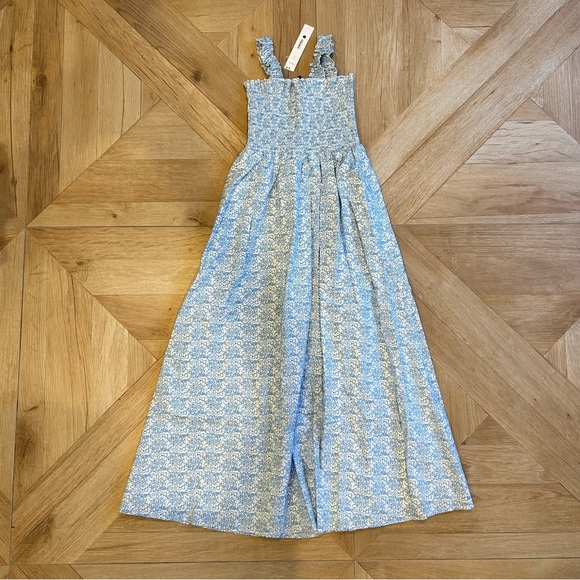New with Tags! Bloomingdales Aqua printed cotton smocked midi dress light blue - Picture 6 of 6
